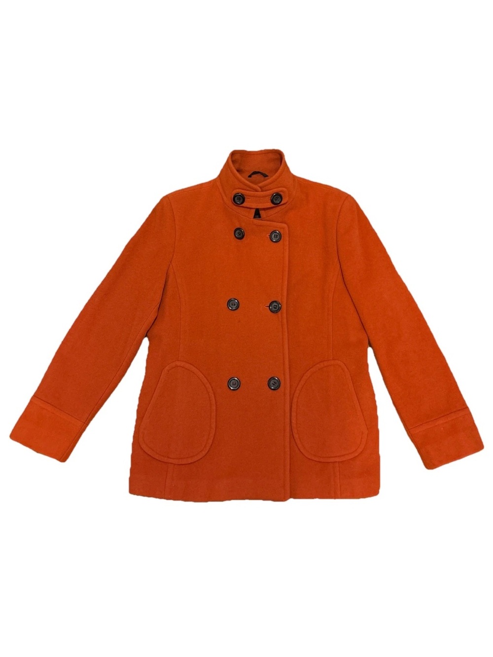 Vtg 80s 90s Lambswool Car Pea Coat Double-Breasted Lined Button-Up Red/Orange LG